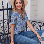 Nadorine Casual Short Sleeve V Neck Shirts Business Dressy Tunic Blouses