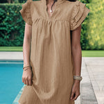 A-Line Loose Ruffled Solid Color Stand Collar Mini Dresses