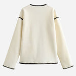 Nadorine Buttoned Crew Neck Loose Color Block Knitted Jacket