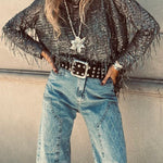 Party Crasher Sequin Tassle Fabric Long Sleeve Loose Top