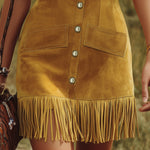 Western-style Vintage V-neck Fringed Faux Suede Mini Dress