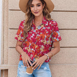 Nadorine Button Down Shirt Bust Pocket Short Sleeve Blouses