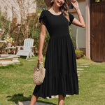 Nadorine Midi A Line Dress Short Sleeve Casual Flowy Tiered Sundress (US Only)