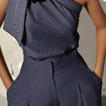 Sleeveless Asymmetric Split-Joint One-Shoulder Blouses&Shirts Tops