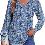 Nadorine Women'S Puff Long Sleeve Shirts Pleated V Neck Tunic Tops