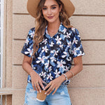 Nadorine Button Down Shirt Bust Pocket Short Sleeve Blouses