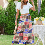 Nadorine Maxi Skirts Boho Pleated A-Line Flowy Swing Skirt