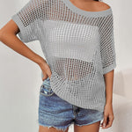 Nadorine Short Sleeve Crochet Sweater Tops