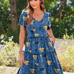 Nadorine Summer Tiered Mini Dress with Pockets Ruffle Sleeve Dress