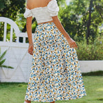 Nadorine Boho Maxi Flowy Elastic A-Line Tiered Floral Skirts