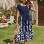 Nadorine Midi A Line Dress Short Sleeve Casual Flowy Tiered Sundress (US Only)