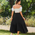 Nadorine Women High Waisted Long Skirt Flowy Drawstring Maxi Skirt