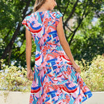 Nadorine Casual Ruffle Sleeve V Neck Midi Dress