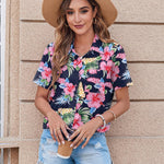 Nadorine Button Down Shirt Bust Pocket Short Sleeve Blouses