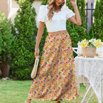 Nadorine Maxi Skirts Boho Pleated A-Line Flowy Swing Skirt