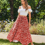 Nadorine Women High Waisted Long Skirt Flowy Drawstring Maxi Skirt