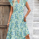 Nadorine Casual Ruffle Sleeve V Neck Midi Dress