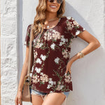 Zeagoo Women's Summer Elegant Crew Neck Floral Shirt (DE Only)