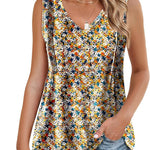 Nadorine Pleated Tank Tops Loose Fit V Neck Sleeveless Tops