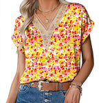 Zeagoo Women's T-Shirt Satin Blouse Lace V-Neck Shirt (DE Only)