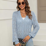 Nadorine Women's Long Sleeve Crochet Cropped Cardigan