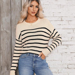 Nadorine Women's Crew Neck Cropped Sweater Long Sleeve Knit Tops