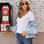 Nadorine T-Shirt Women's Short Sleeve Deep V Neck Top (DE Only)