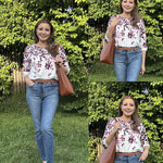 Nadorine 3/4 Length Sleeve Tops Loose Fit Shirts Pleated Tunics