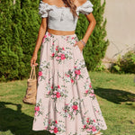 Nadorine Boho Maxi Flowy Elastic A-Line Tiered Floral Skirts