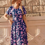 Nadorine Midi Floral Flutter Short Sleeve Casual Dresses with Pockets