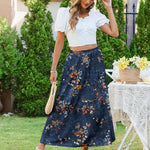 Nadorine Maxi Skirts Boho Pleated A-Line Flowy Swing Skirt