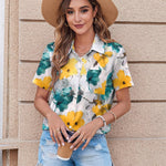 Nadorine Button Down Shirt Bust Pocket Short Sleeve Blouses