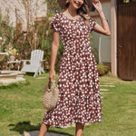 Nadorine Midi A Line Dress Short Sleeve Casual Flowy Tiered Sundress (US Only)