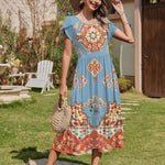 Nadorine Midi A Line Dress Short Sleeve Casual Flowy Tiered Sundress (US Only)