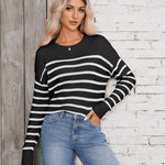 Nadorine Women's Crew Neck Cropped Sweater Long Sleeve Knit Tops