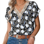 Zeagoo Women's T-Shirt Satin Blouse Lace V-Neck Shirt (DE Only)