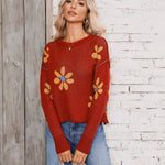 Nadorine Women's Crew Neck Cropped Sweater Long Sleeve Knit Tops
