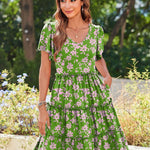 Nadorine Summer Tiered Mini Dress with Pockets Ruffle Sleeve Dress