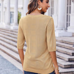 Nadorine Loose Short Sleeve Tunic Tops Crochet Knit Pullover Sweater