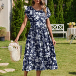 Nadorine Midi A Line Dress Short Sleeve Casual Flowy Tiered Sundress (US Only)