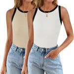 Nadorine 2 Pack Tank Tops Sleeveless Ribbed Shirts