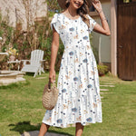 Nadorine Midi A Line Dress Short Sleeve Casual Flowy Tiered Sundress (US Only)