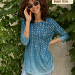 Nadorine 3/4 Length Sleeve Tops Loose Fit Shirts Pleated Tunics