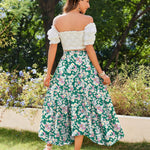 Nadorine Women High Waisted Long Skirt Flowy Drawstring Maxi Skirt