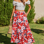 Nadorine Boho Maxi Flowy Elastic A-Line Tiered Floral Skirts