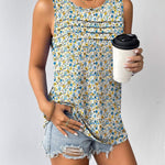 Nadorine Tank Top Blouses Scooped Neck Pleated Front Shirts