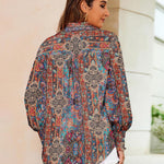 Nadorine Women's Button Down Shirts Loose Fit Striped Printed Lantern Blouses