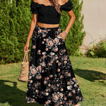 Nadorine Boho Maxi Flowy Elastic A-Line Tiered Floral Skirts