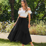 Nadorine Women High Waisted Long Skirt Flowy Drawstring Maxi Skirt