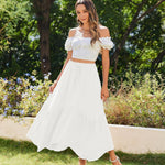 Nadorine Women High Waisted Long Skirt Flowy Drawstring Maxi Skirt